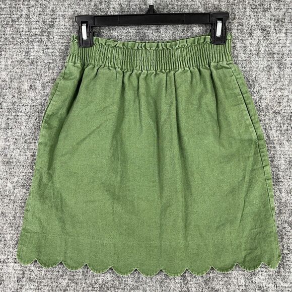 J.Crew Skirt Womens 2 Sage Green Elastic Adjustable Waist Cotton Linen Textured - Picture 1 of 10